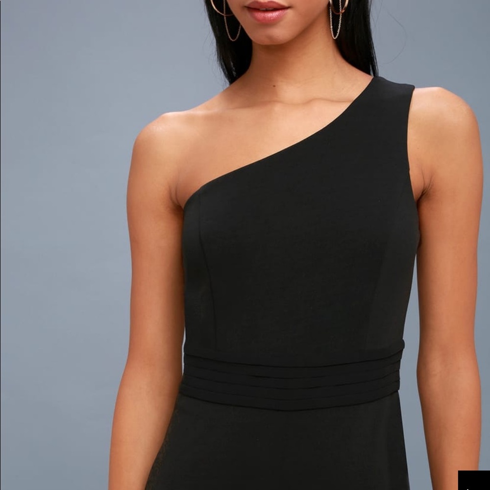 LULUS BEST BUSINESS BLACK ONE SHOULDER JUMPSUIT - Picture 2 of 6